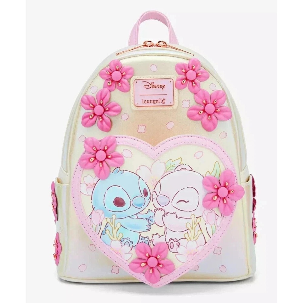 Loungefly Disney Stitch & Angel Pastel Cherry Blossoms Iridescent Mini Backpack